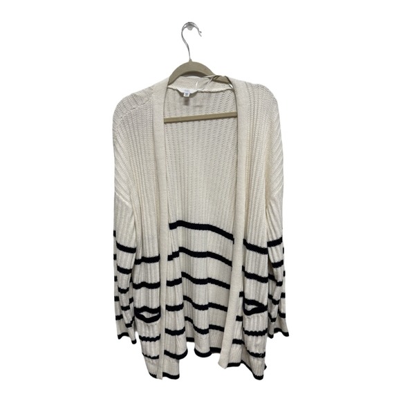 Time & Tru White Navy Striped Open Front Cardigan NWT XXXL (22) Women's Sweatee - Picture 1 of 7